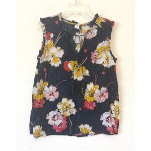 Old Navy Top XS Floral Sleeveless Blue Yellow‎ Pink Tassel Blouse Boho Festival